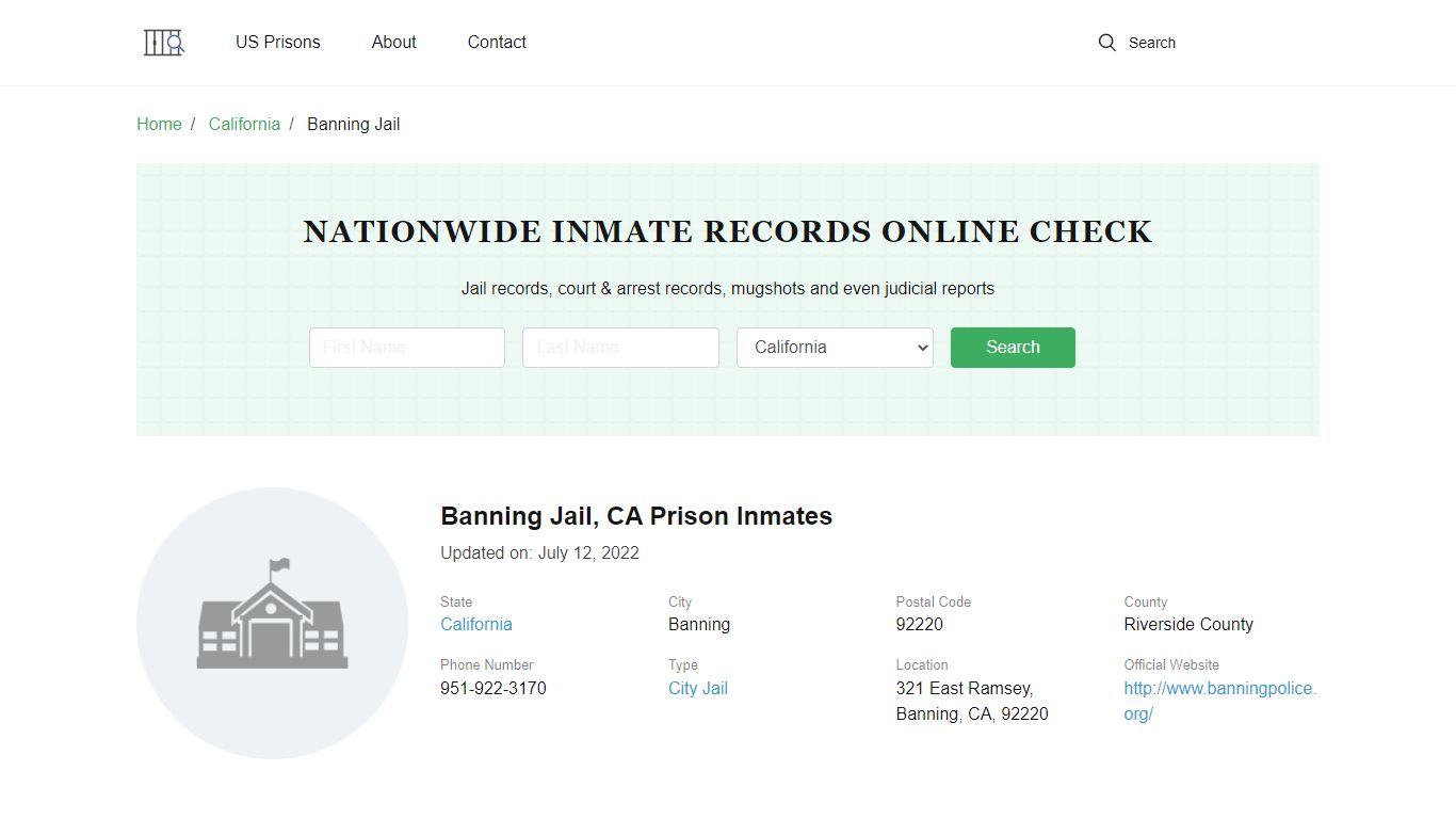 Banning Jail, CA Prison Inmates - cellblock7.org