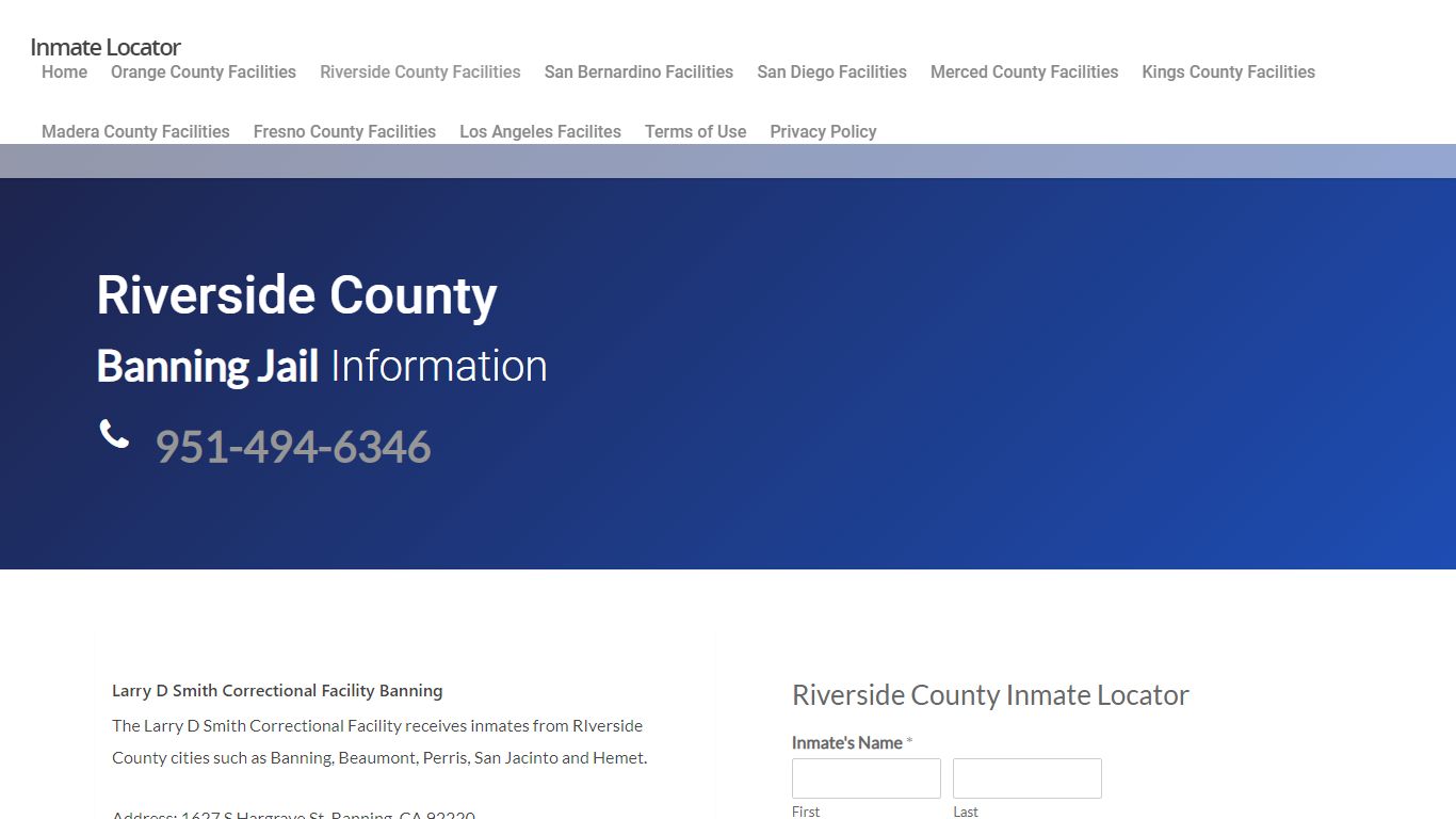 Banning Jail - Riverside Inmate Locator